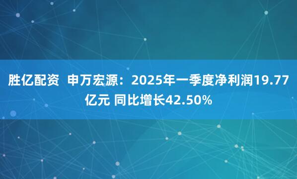 胜亿配资  申万宏源：2025年一季度净利润19.77亿元 同比增长42.50%